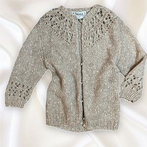 Vintage Light Brown Cardigan with Pink Accents